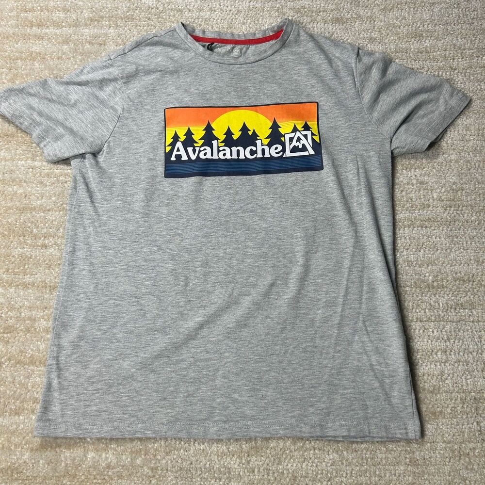 Avalanche T-Shirt Mens M Heather Gray Graphic Sunset Trees Logo Short Sleeve